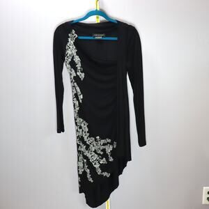 Isabel de Pedro Black Asymmetric Floral Dress Long Sleeve Size 10